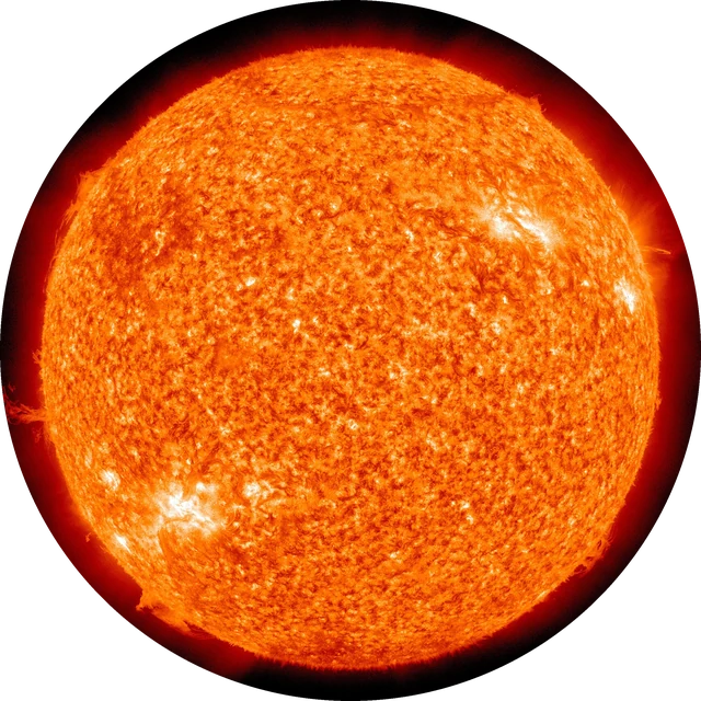 O Sol em luz ultravioleta, com a superfície granulada e uma proeminência na borda, registrado pelo Solar Dynamics Observatory da NASA