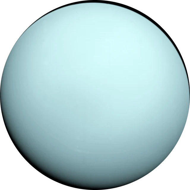 Urano como um disco azul-esverdeado quase sem detalhes visíveis nas nuvens